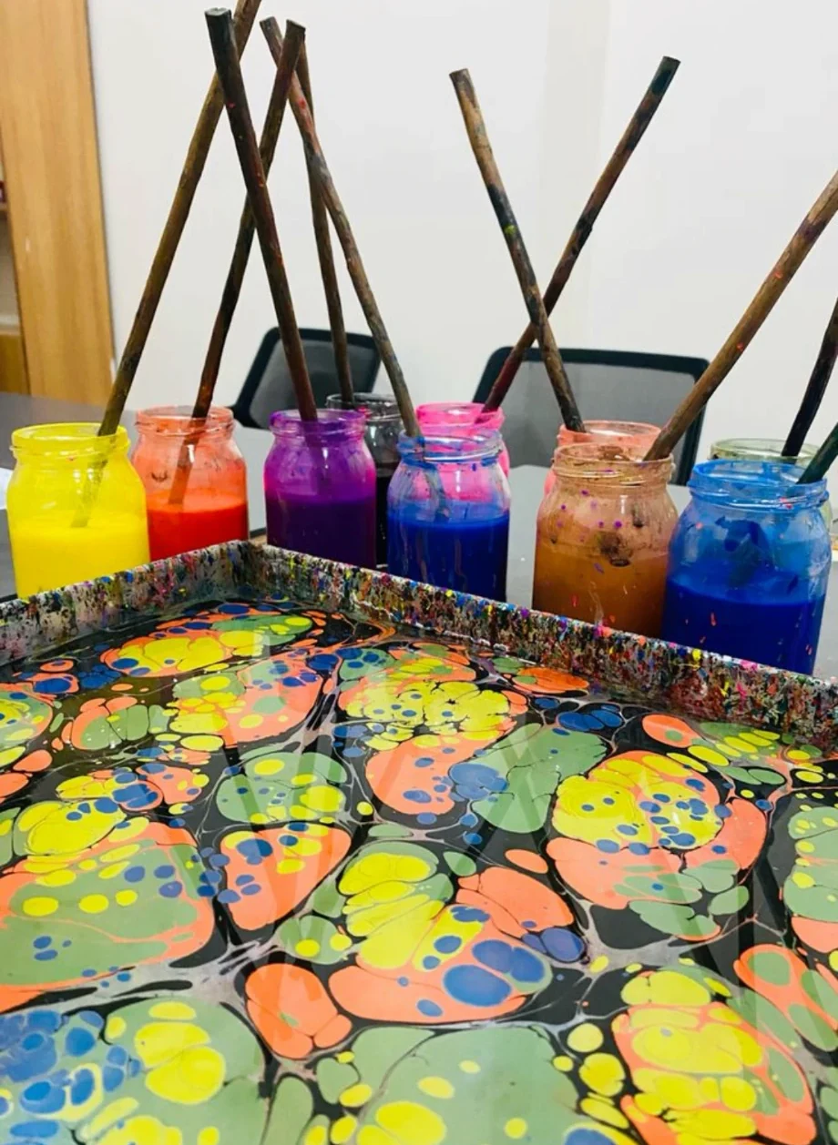 Ebru marbling made at a workshop in the Art for Kids studio