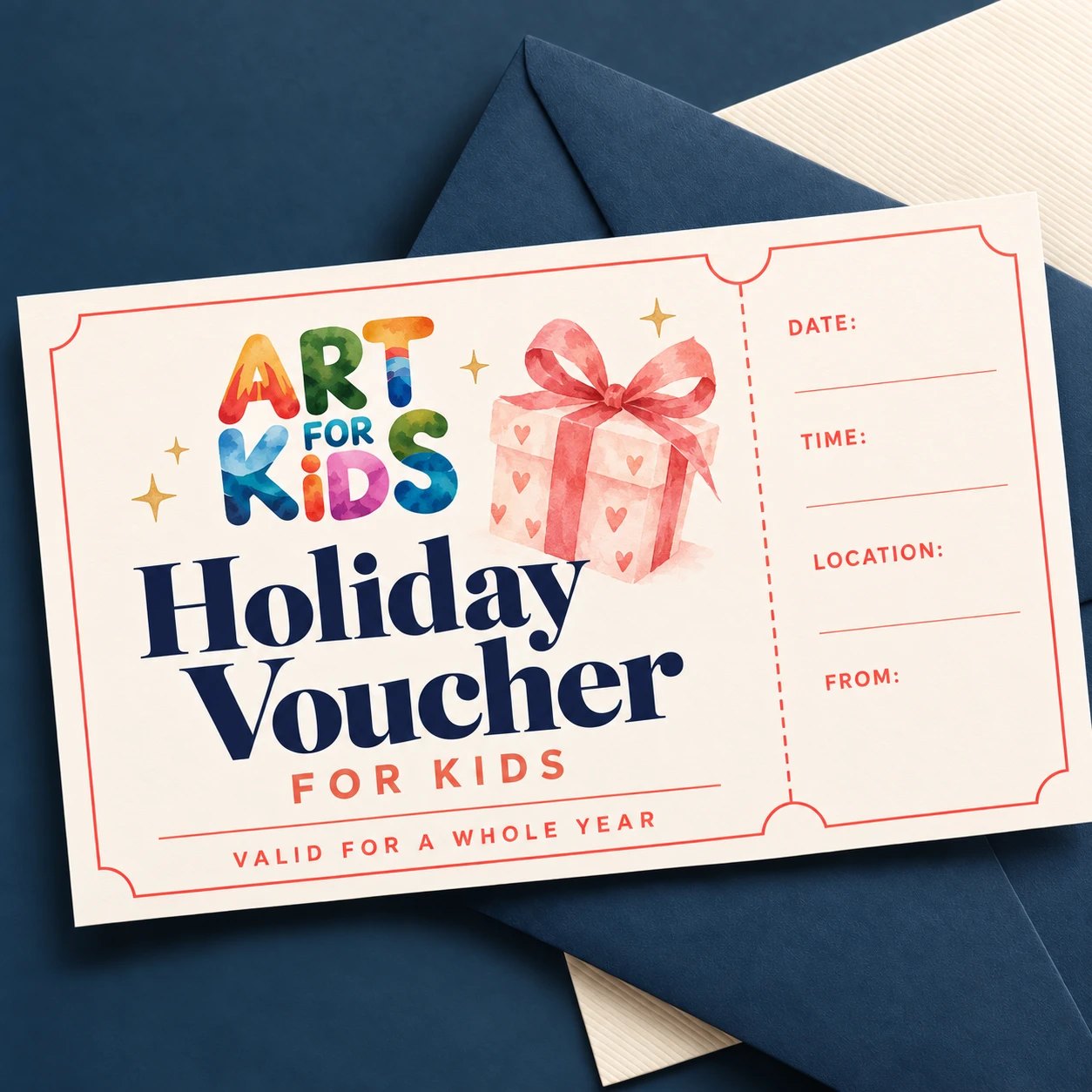 The Art for Kids holiday voucher for kids' workshops